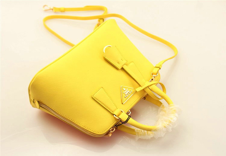 2014 Prada Saffiano Leather Small Two Handle Bag BL0838 yellow for sale